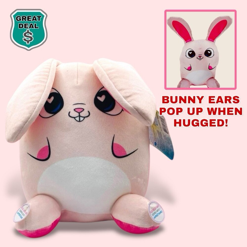 Flipeez 8” Pink Floppy Eared Easter Bunny Squeeze Me Stuffed Animal Plush! NWT!